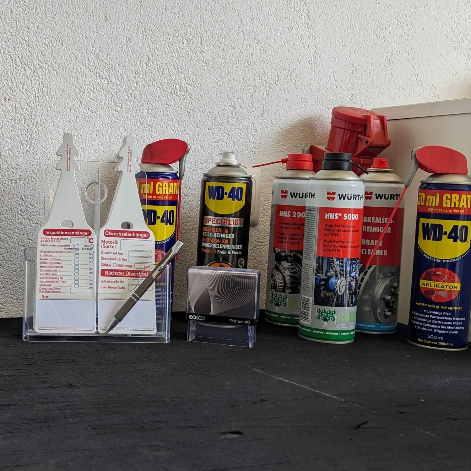 Ölwechselanhänger Drahtlos Firmenlogo Wasserfest Premium Inspektion KFZ- Service - Kriegerdruck