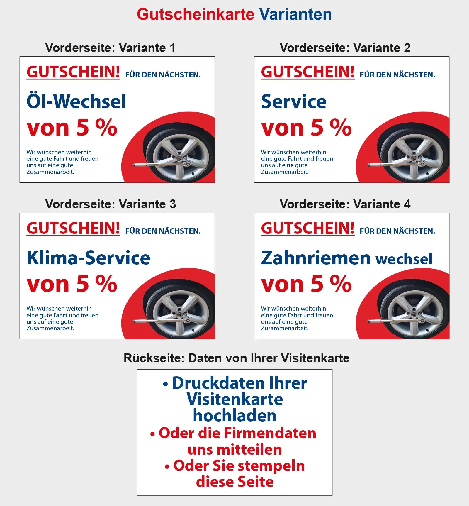 Radschrauben Spiegelanhänger mit Gutscheinkarte KFZ-Service mit Konzept Reifenmontage - Kriegerdruck