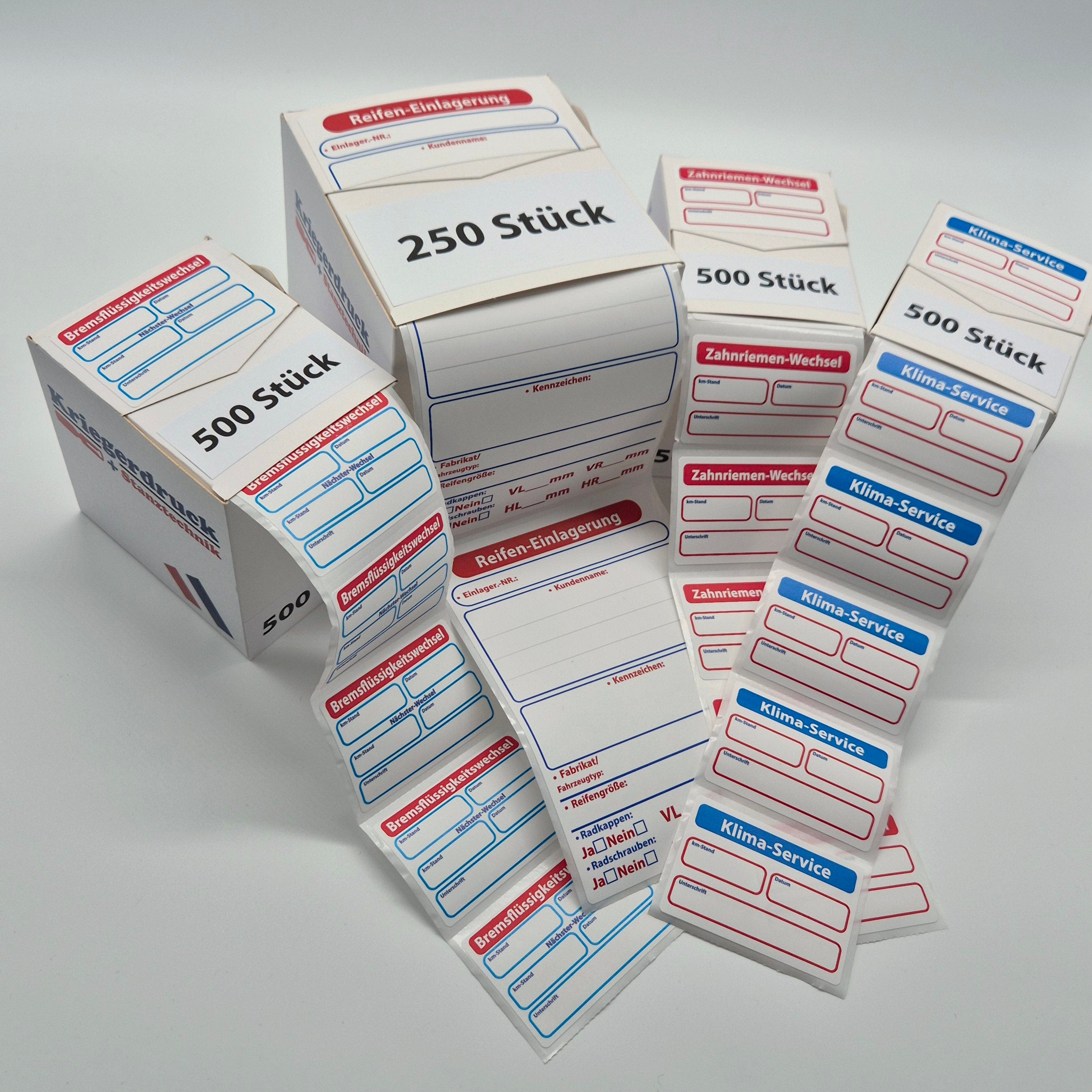 Service Etiketten/Klima Bremsflüssigkeit Zahnriemen Reifeneinlagerung Etiketten - Kriegerdruck